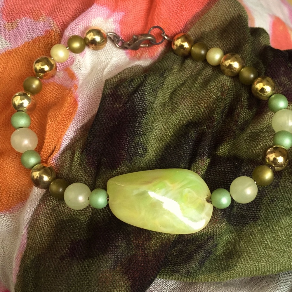 Handcrafted Lime,Olive Green&Gold Anklet/Bracelet